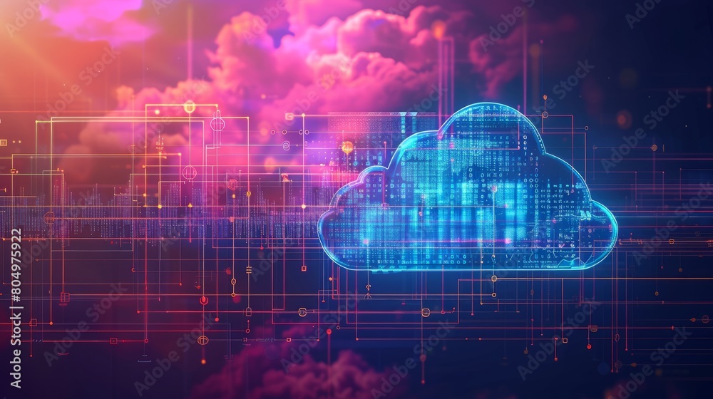 Wall mural technology networking and digital communication in business with cloud computing concept web storage