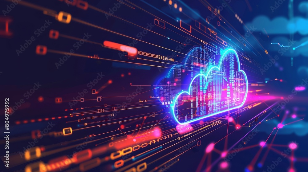 Wall mural technology networking and digital communication in business with cloud computing concept web storage