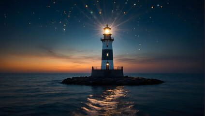 Beacon of Leadership, A lighthouse casts its guiding light over dark waters, symbolizing the candidate's ability to navigate and lead with expertise.
