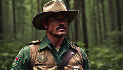 Obraz premium World Ranger Day. July 31st. The concept of the holiday. Ranger in nature