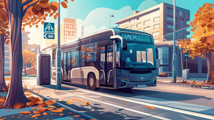 modern electric bus parked at charging station in forward-thinking city with cleenergy powering its silent engine and contributing to sustainable and eco-friendly transportation infrastructure 