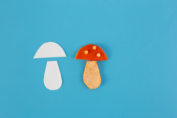 a couple of pieces of tangerine peel sitting on top of a table, concept art, shape of mushroom,