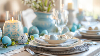 Stylish setting for Easter celebration on dining table