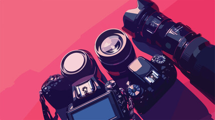 Modern photographers equipment on color background Vector