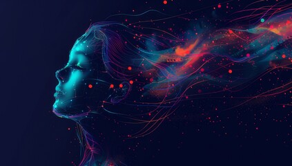 A detailed illustration of an AI female head with glowing neural connections, symbolizing advanced artificial intelligence and machine learning technology.