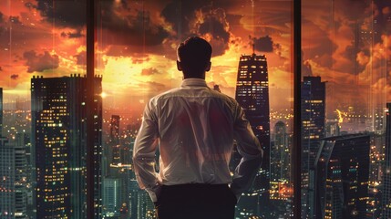 Amidst city life, a prosperous Eastern Indian businessman dreams of new business goals and success, showcasing leadership vision.. hyper realistic 