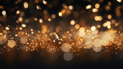 Luxury golden glittering bokeh dust on black background.