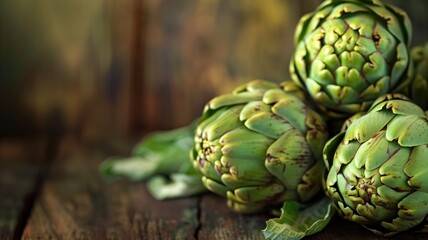 Artichokes on a rustic wooden background.