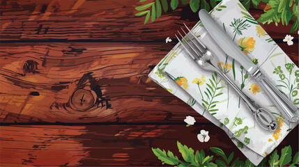 Napkins with cutlery and floral décor prepared
