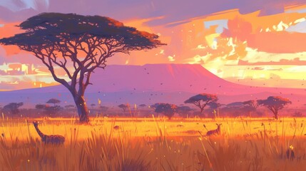 Art illustration landscape savanna african