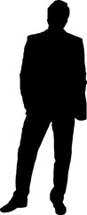 Silhouette of a man with his hands in his pockets.