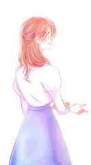 両手を差し出す爽やかな女性　笑顔