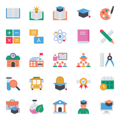 Flat color icons set for School education.