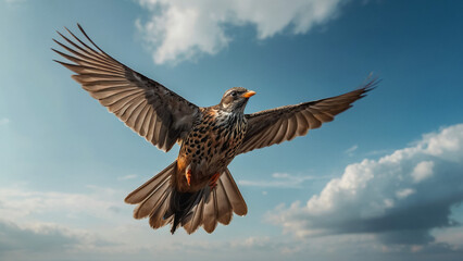 Fototapeta premium Dove in the air with wings wide open Angel Bird in Heaven. 