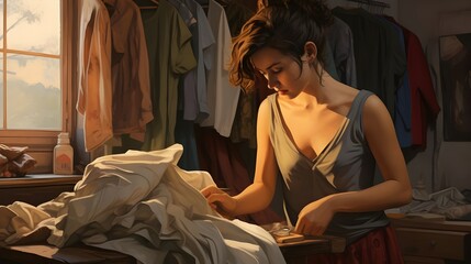 Girl, Woman, Clothes, Pressing, Room, Dress