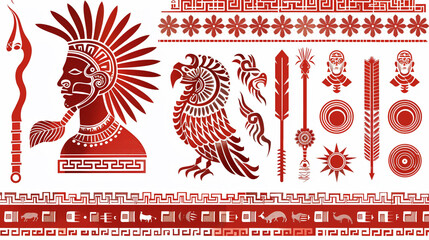 Mexican pattern decorations, abstract fiesta banner red color