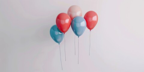 Colorful balloons are flying on a gray background. Space for text. Copy space.