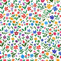 Seamless pattern with colorful flowers on white background