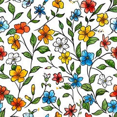 Seamless pattern with colorful flowers on white background