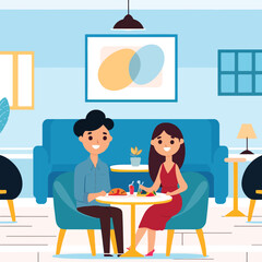 illustration of a couple on a date at a restaurant