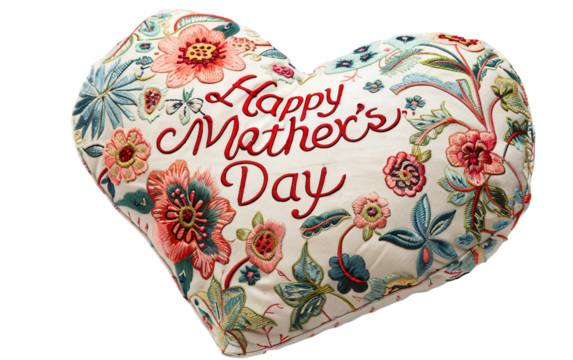 Mom Day Heart Pillow Isolated on Transparent Background PNG.