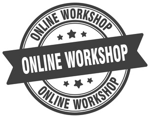 Fototapeta premium online workshop stamp. online workshop label on transparent background. round sign