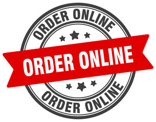 order online stamp. order online label on transparent background. round sign
