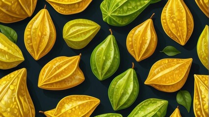 Vibrant gold and green star pattern on a white background