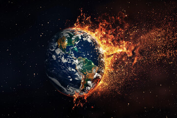 An artistic dramatic representation of Earth splitting emphasizing the severity of the climate change crisis 