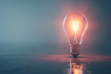 A glowing light bulb on a blue background.