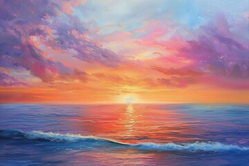 A beautiful painting of a sunset over the ocean