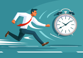 Hurried Businessman Running Against Time Urgency Deadline Office Late Work Anxiety Stress Minimalist Vector