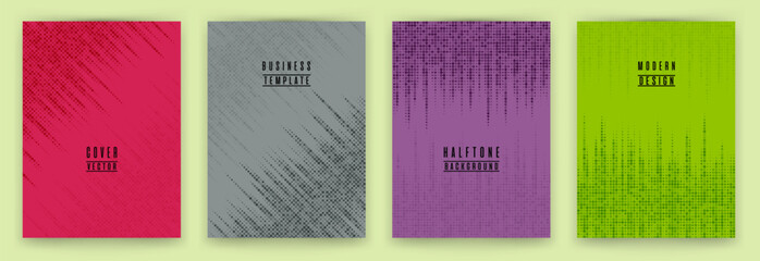 Simple halftone dot texture placard background vector set. Abstract cover layouts. Halftone dots