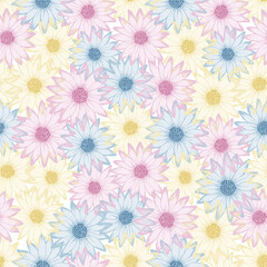 Chamomile colorful vector repeat pattern. Rudbeckia daisy blossom with