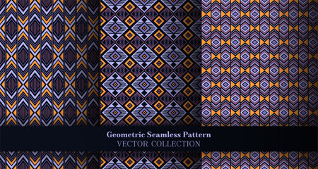 Colorful geometry rhombus seamless tracery bundle. Tribal motif ethnic patterns. Rhombus zigzag geometric vector repeat ornament package. Cover background prints.