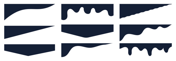 Set of abstract design separator header and border for website and app. Divider shapes top and bottom for web page. Different borders for website, banner, app, poster, white background .