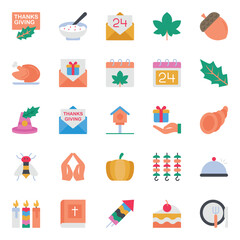 Flat color icons set for Thanksgiving.