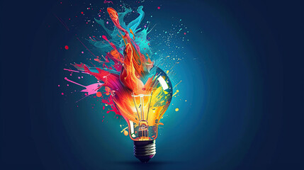 Colorful Creative idea concept with lightbulb made from colorful paint