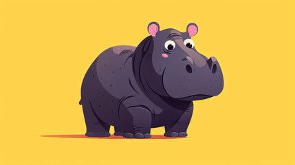 Playful cartoon hippo on a vibrant yellow background
