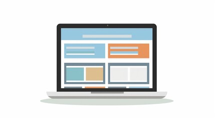 Simplified flat design illustration of a laptop displaying a webpage layout.