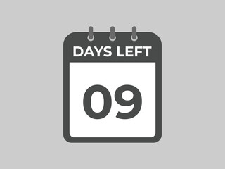 9 days to go countdown template. 9 day Countdown left days banner design. 9 Days left countdown timer
