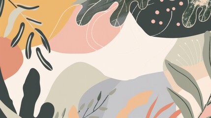 Naklejka premium Abstract japandi and scandinavian style print soft tones and shapes conveying a sense of tranquility and beauty. Great as product design for posters, home interior