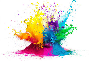 An isolated splash of multicolored Holi paint against a white background capturing the essence of the color festival  