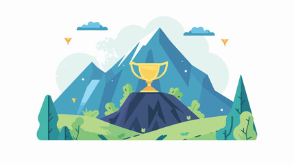 Mountain with trophy isolated icon Vector illustration