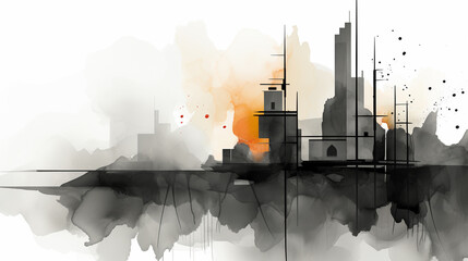 Fototapeta premium Jazz music festival posters with musical instruments hand drawn black watercolor illustrations.
