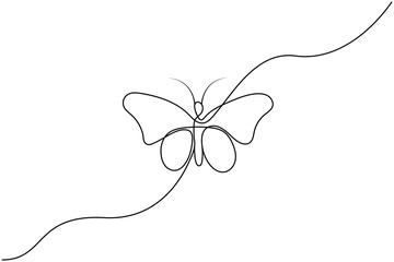 Butterfly continuous one line drawing of  Isolated outline vector art white background 