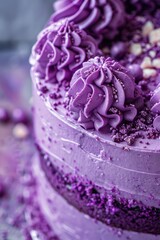 Purple birthday cake with violet frosting. Selective focus.