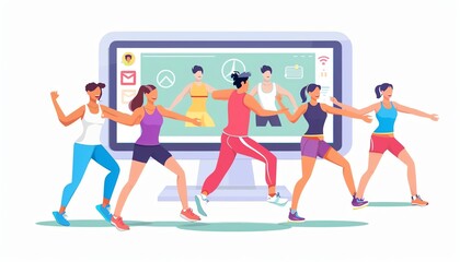 A fitness instructor leading an online exercise class, combining physical fitness with digital marketing