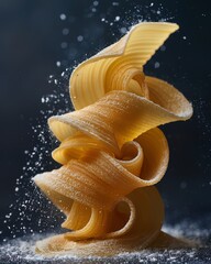 A detailed closeup of pasta being elegantly twirled, highlighting the beauty and dance of Italian cooking - obrazy, fototapety, plakaty