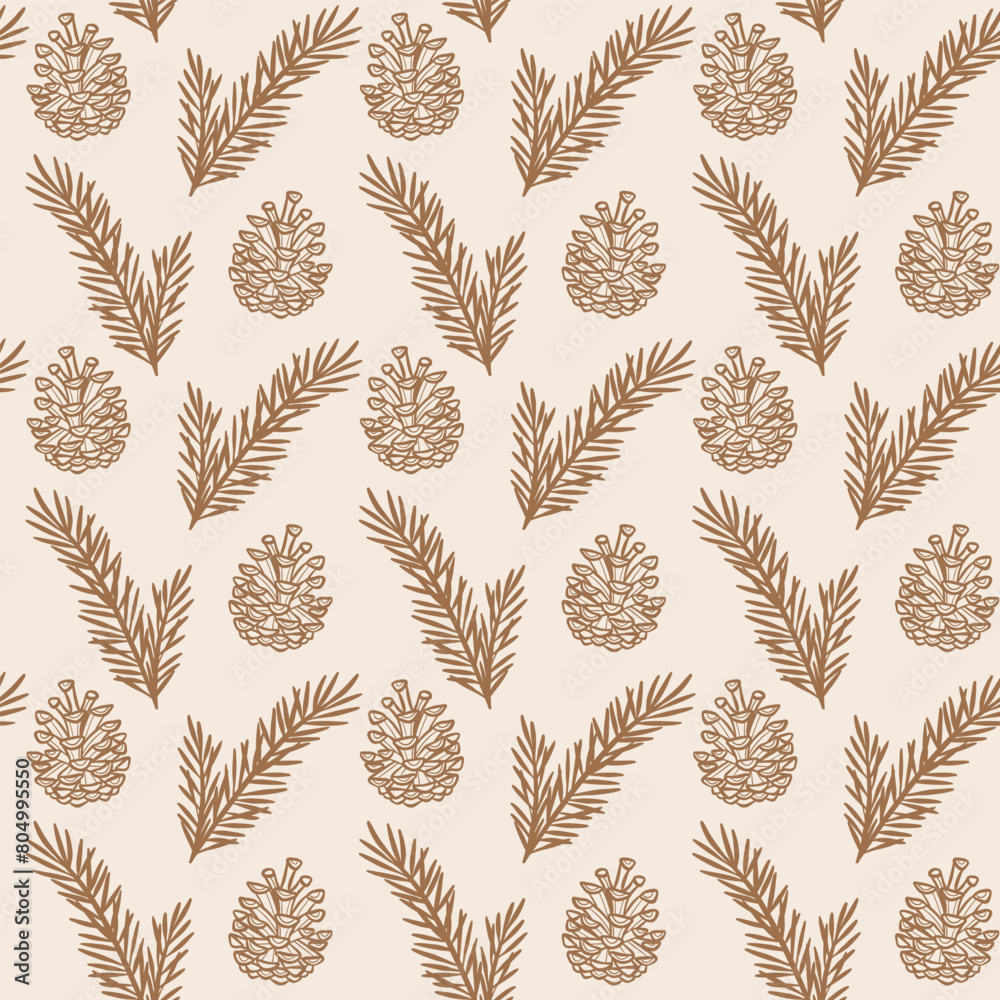 Poster Pine cone seamless repeat pattern, vector background design